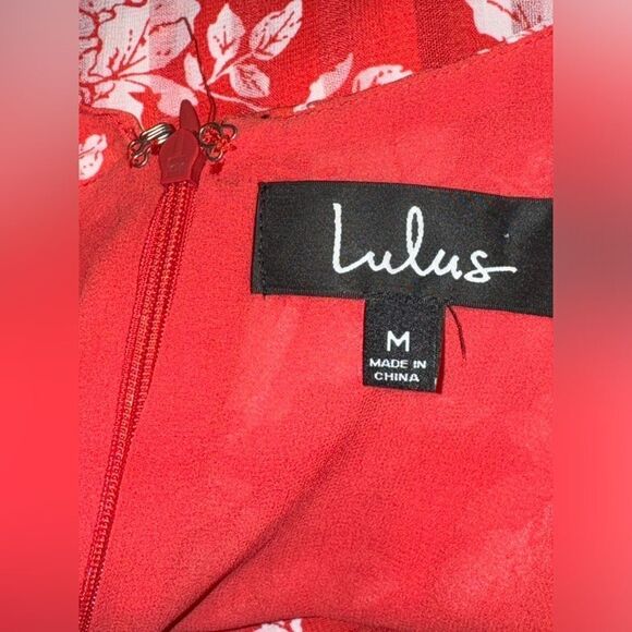 Lulu’s Ximena Coral Red Floral Print Ruffled Short Sleeve Mini Dress sz M EUC - Picture 15 of 16